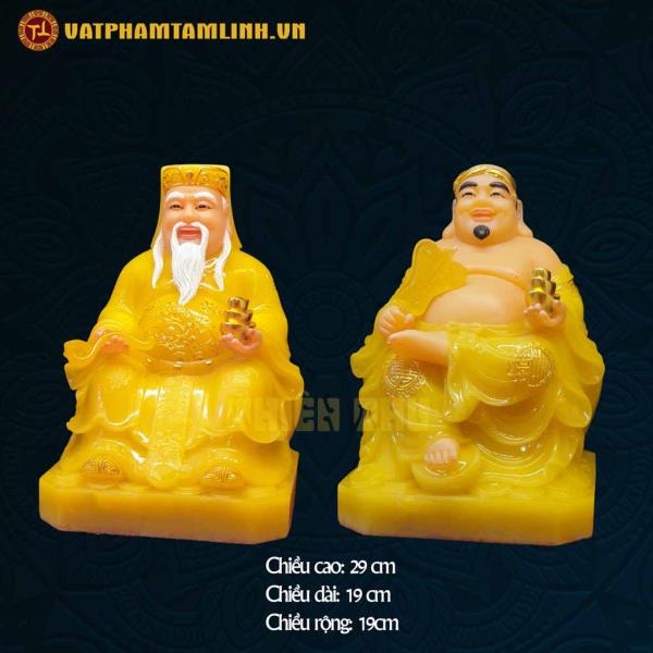 Bộ Tượng Thần Tài Thổ Địa Đá Thạch Anh Vàng 