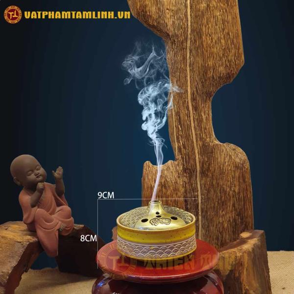 Xông Trầm Gốm Nắp Đồng 