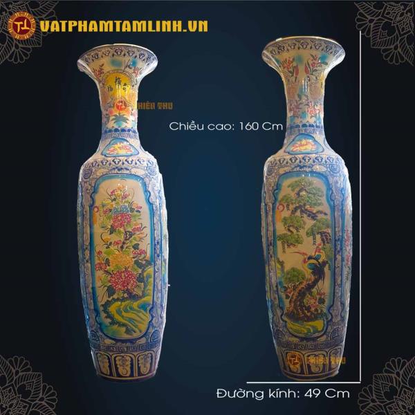 Cặp Lộc Bình Men Màu Vẽ Tứ Cảnh cao 1m65