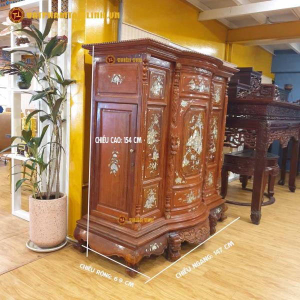 Tủ Thờ Gia Tiên Gỗ Gõ Đỏ Cẩn Xà Cừ 