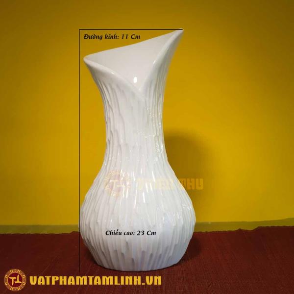 Bình Hoa Trang Trí Men Trắng Dáng Tỏi Vát Xước (Nhỏ)