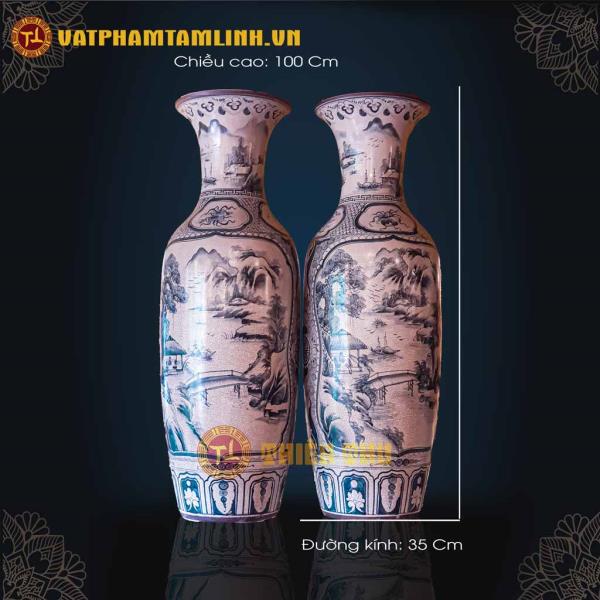 Cặp Lục Bình Men Rạn Vẽ Tranh Sơn Thủy 