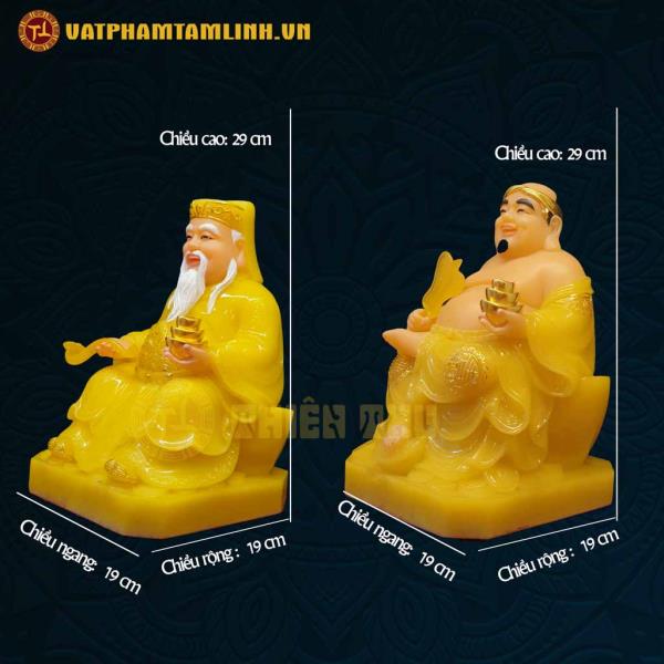Bộ Tượng Thần Tài Thổ Địa Đá Thạch Anh Vàng 