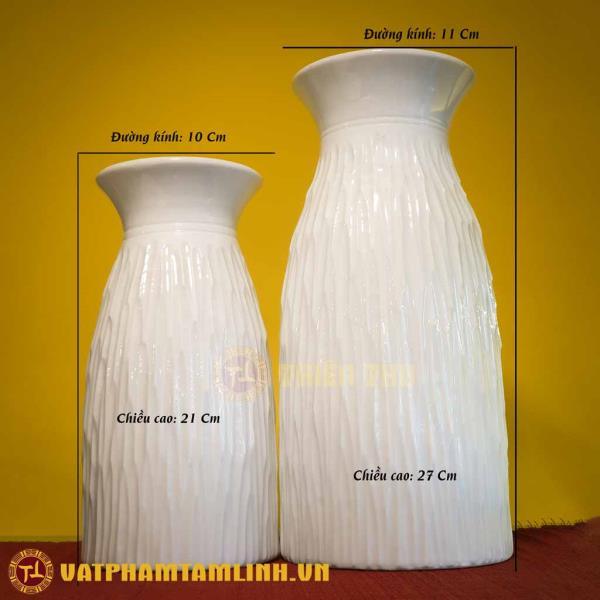 Bình Hoa Trang Trí Men Trắng Dáng Phích Xước 