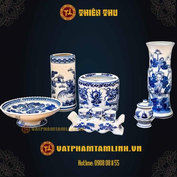 Bộ Thờ Cúng Gốm Bát Tràng Rồng Xanh