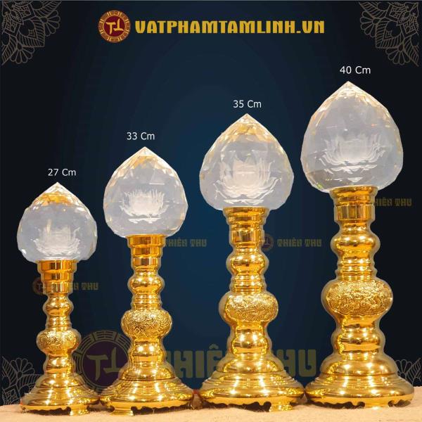 Cặp đèn chân đồng khắc đào 222 