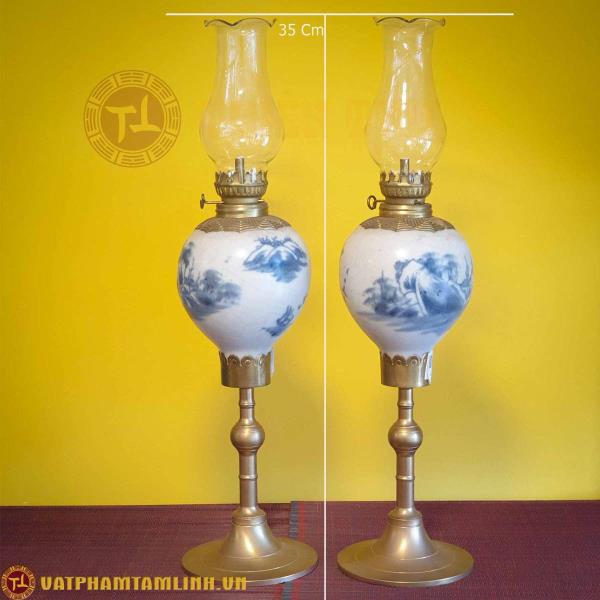 Đèn dầu lê men rạn to 
