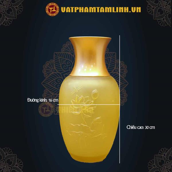 Bình Hoa Lưu Ly Thanh Liên Đồng Vàng 