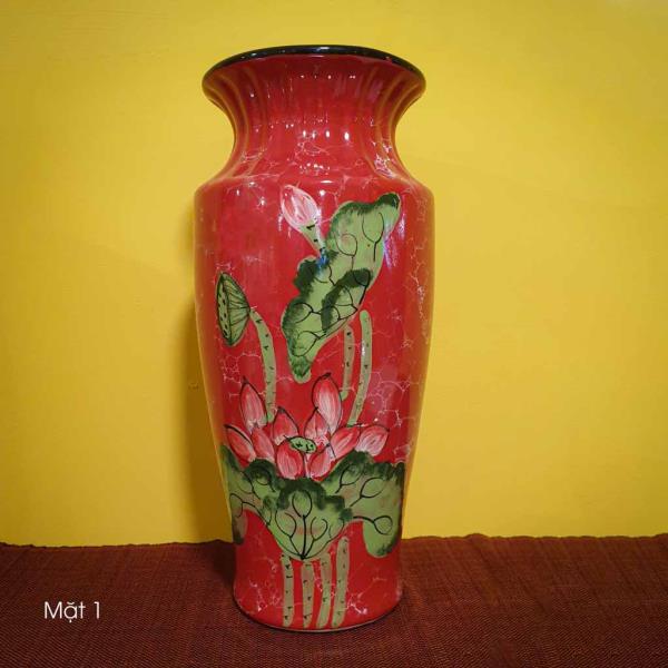 Lọ Hoa Bát Tràng Men Hỏa Biến Màu Đỏ (Khía miệng) 