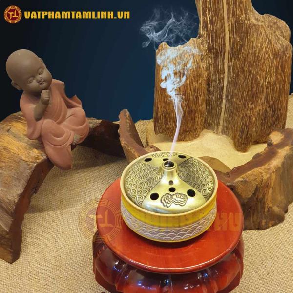 Xông Trầm Gốm Nắp Đồng 