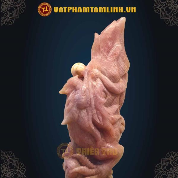 Rồng Nhả Ngọc Đứng Thạch Anh Hồng 