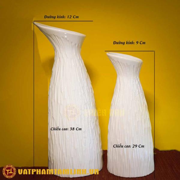 Bình Hoa Trang Trí Men Trắng Dáng Chai Vác Xước 