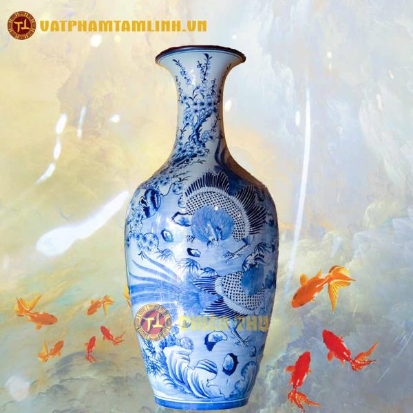 Bảo Bình Men Lam vẽ  Đại Kê 