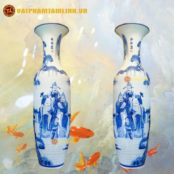 Lộc Bình Men Lam Vẽ Tam Đa Phúc Lộc Thọ 