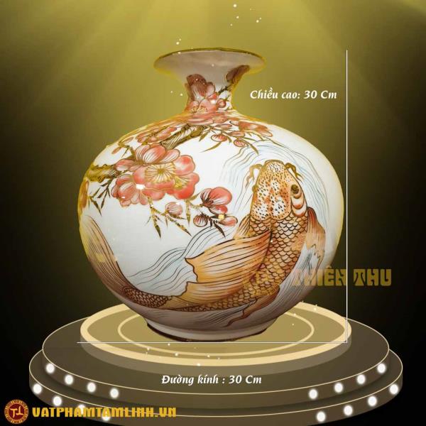 Bình Hút Lộc Vẽ Cá Chép Dát Vàng 