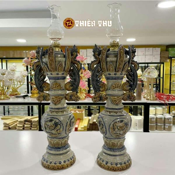 Đèn dầu rạn nổi rồng loại 50cm