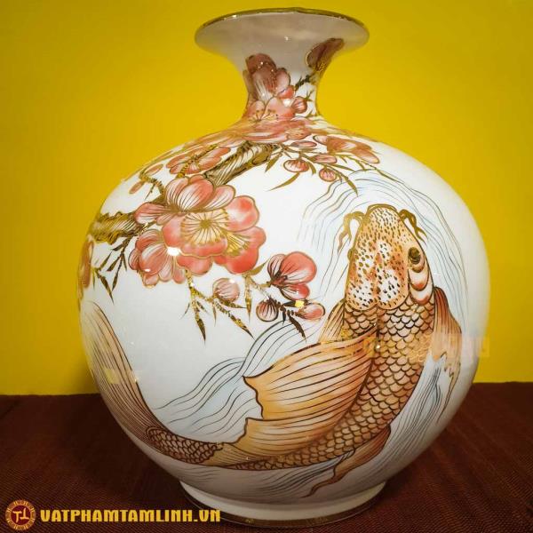 Bình Hút Lộc Vẽ Cá Chép Dát Vàng 