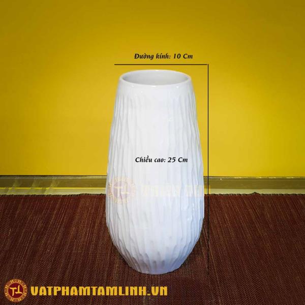 Bình Hoa Trang Trí Men Trắng Dáng Bom Cúp Xước 