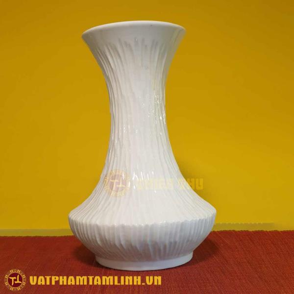 Bình Hoa Trang Trí Men Trắng Dáng Tỏi Bẹt Xước (Nhỏ) 