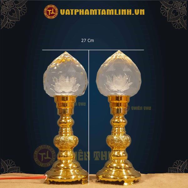 Cặp đèn chân đồng khắc đào 222 
