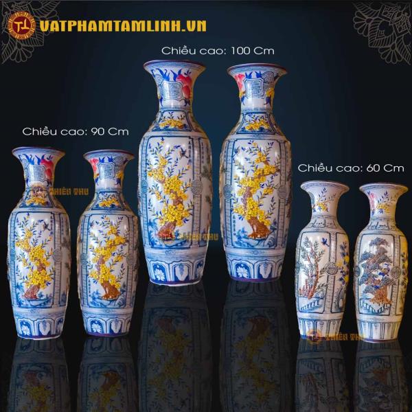 Lọ Lộc Bình Men Rạn Đắp Nổi Mai - Tùng - Cúc - Trúc 