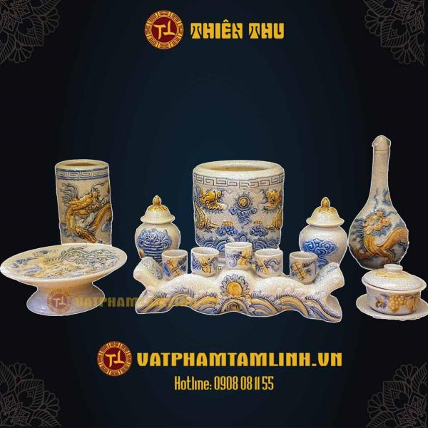 Bộ Thờ Cúng Gốm Bát Tràng Men Rạn Nổi 