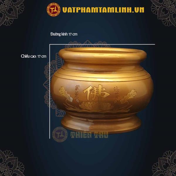 Lư Hương Đồng Hoa Sen Khắc Chữ Phật 