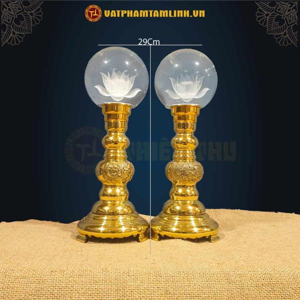Cặp đèn chân đồng khắc (tròn)/223