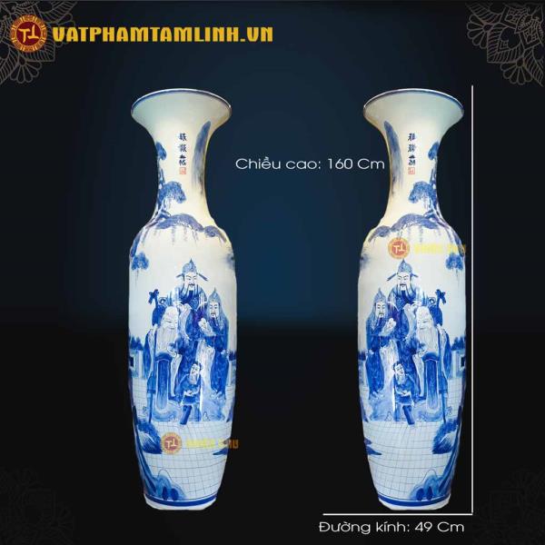 Lộc Bình Men Lam Vẽ Tam Đa Phúc Lộc Thọ 