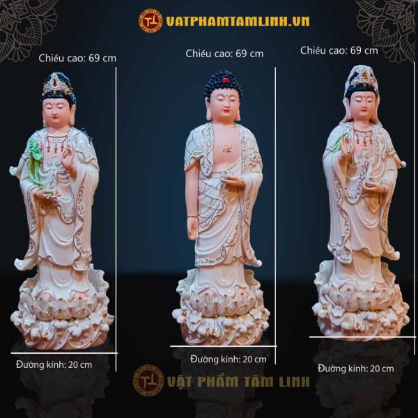 Bộ Tam Thánh đứng sứ trắng viền vàng