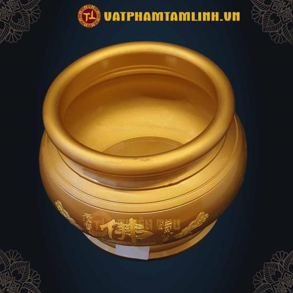 Lư Hương Đồng Hoa Sen Khắc Chữ Phật 