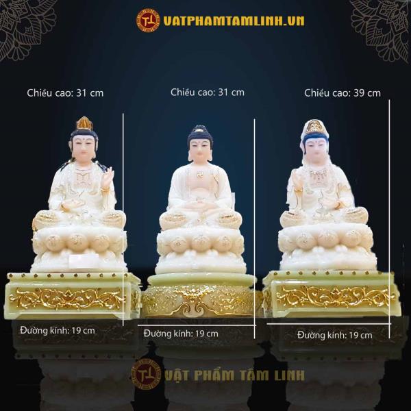 Bộ Tam Thánh Bột Đá Trắng Viền Vàng 