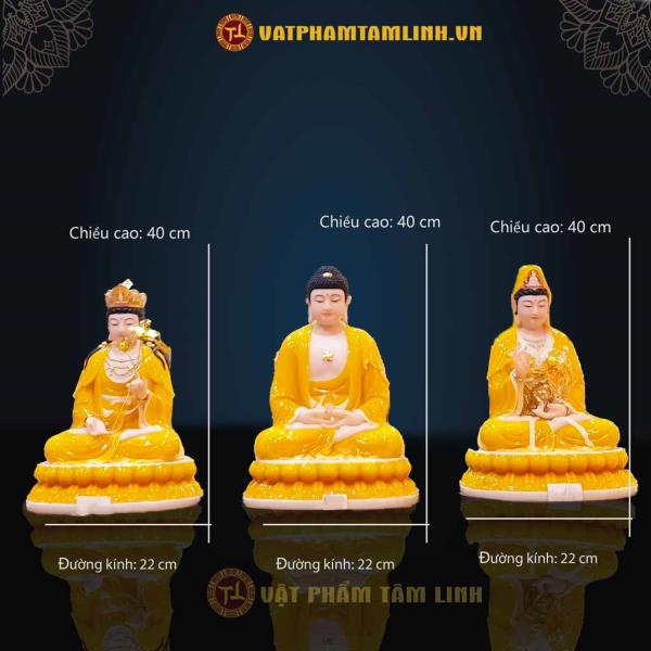 Bộ Tam Thánh Phật Bộ Đá Màu Cam 