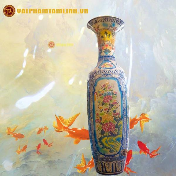 Cặp Lộc Bình Men Màu Vẽ Tứ Cảnh cao 1m65