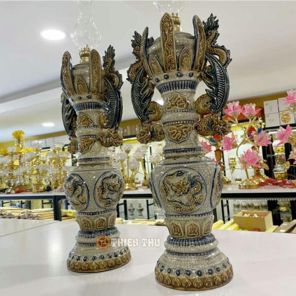 Đèn dầu rạn nổi rồng loại 50cm
