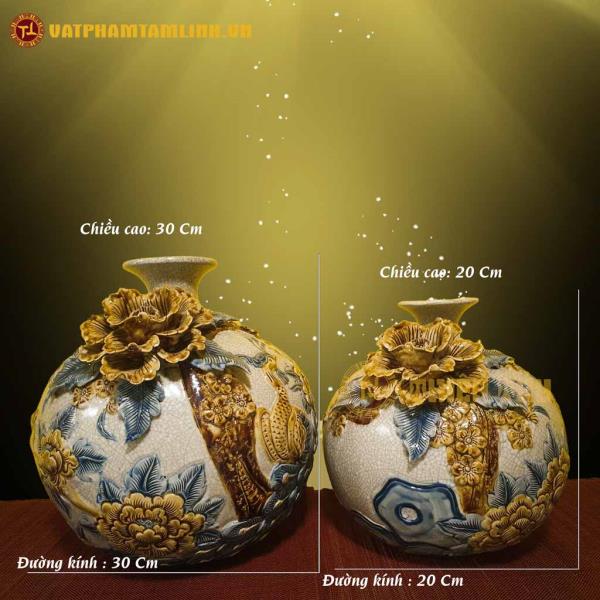 Bình Hút Lộc Men Rạn Đắp Hoa 