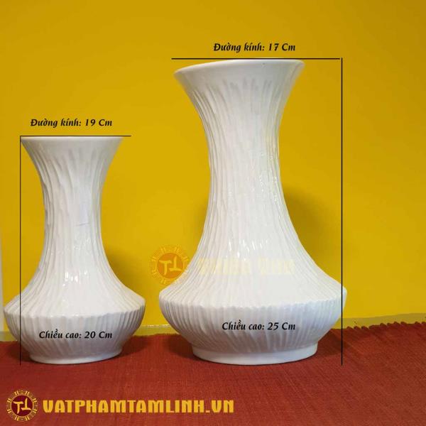 Bình Hoa Trang Trí Men Trắng Dáng Tỏi Bẹt Xước (Nhỏ) 