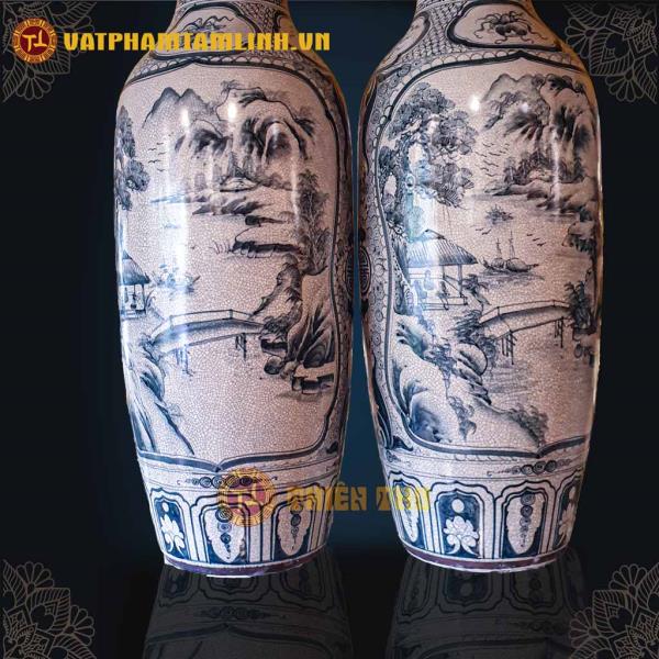 Cặp Lục Bình Men Rạn Vẽ Tranh Sơn Thủy 
