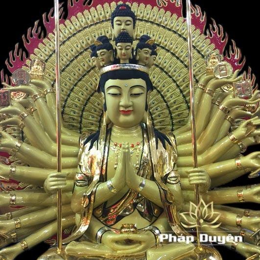 Tượng Thiên Thủ Thiên Nhãn ( Nghìn Tay Nghìn Mắt) Ngồi, Đồng Mạ Vàng, 89x70x70 (Cao Tổng 106cm) 